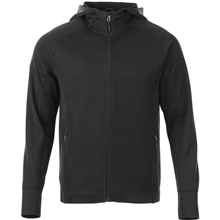 aerial view a black (995) mens odell performance knit full zip hoodie with thumb holes, image 1 of 2