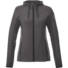 aerial view a black smoke heather (994) womens kaiser stretch knit full zip lightweight jacket hoodie, image 1 of 8