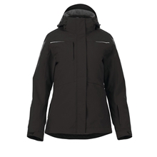aerial view a black/black (995) womens yamaska waterproof 3- in -1 jacket with detachable hood, image 1 of 13