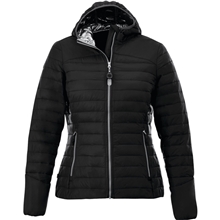 aerial view a black (995) womens silverton lightweight packable insulated puffer jacket, image 1 of 5
