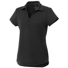 aerial view a black (995) womens amos eco short sleeve performance polo, image 1 of 2