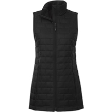 aerial view a black (995) womens telluride lightweight packable insulated puffer vest, image 1 of 4