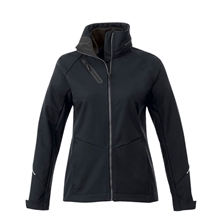 aerial view a black (995) womens peyto waterproof softshell jacket with roll - away hood, image 1 of 4