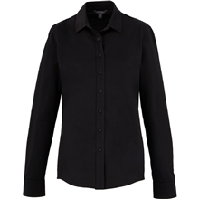 aerial view a black (995) womens tatra eco knit long sleeve button up shirt, image 1 of 4
