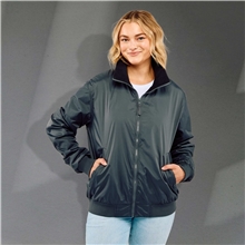 aerial view a black (995) gender neutral belford eco fleece lined full zip bomber jacket, image 1 of 10