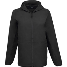 aerial view a black (995) aneto womens lightweight recycled packable jacket, image 1 of 8