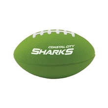 aerial view a green-lime 5 football shape stress ball, image 1 of 2