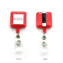 aerial view a group of 4- color process square plastic badge reel w /3 day service, image 1 of 2