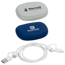 aerial view a group of stow n go 4- in -1 60w pd 39 data fast charging cable with silicone pouch, image 1 of 3