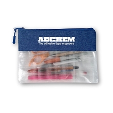 a group of heathered clear accessory pouch