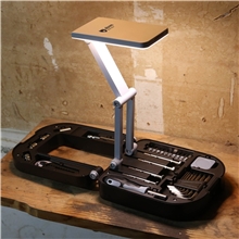 aerial view a black-grey brightworks led lamp toolbox, image 1 of 6