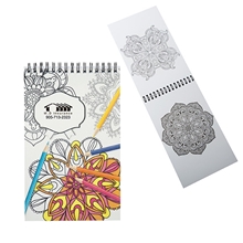 aerial view a white mini colouring book with spiral binding, image 1 of 2