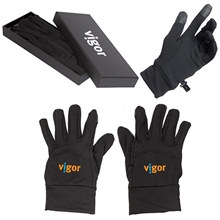 aerial view a black glove & black gift box nylon touch screen gloves, image 1 of 2