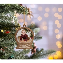 a group of photo snowglobe wood ornament
