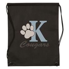 aerial view a black non woven sport drawstring backpack, image 1 of 4