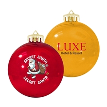 aerial view a group of 3 crystal translucent usa - made round glossy shatterproof ornament, image 1 of 2