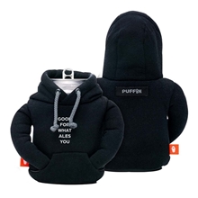 aerial view a black/cool gray 7c the hoodie can cooler, by puffin drinkware, image 1 of 2