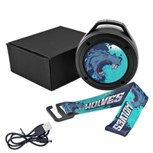 aerial view a group of h2o wireless speaker with custom strap, image 1 of 2