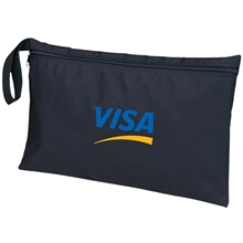 aerial view a black underarm business brief wrist strap, image 1 of 2