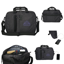 aerial view a charcoal black savannah charge laptop brief, image 1 of 2
