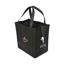 aerial view a black non woven tote 12 w x 13 h x 8 d, image 1 of 2