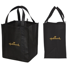 aerial view a black jumbo non woven tote, image 1 of 2