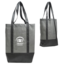 aerial view a grey-black heathered non - woven tote, image 1 of 2
