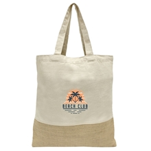 aerial view a natural-brown quetico 8 oz cotton and jute tote bag, image 1 of 2