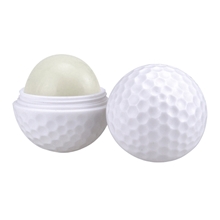 aerial view a white with peppermint mixie golf ball shaped lip moisturizer container, image 1 of 2