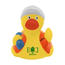 aerial view a yellow safety awareness construction rubber duck, image 1 of 6