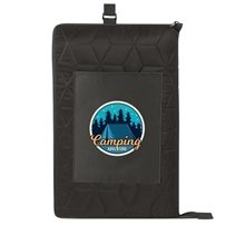 aerial view a black campfire packable blanket with backpack straps, image 1 of 7