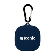 aerial view a sport dark navy stadium portable speaker with carabiner, image 1 of 4