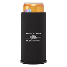 aerial view a black 12 oz slim collapsible insulated can cooler sleeve, image 1 of 3