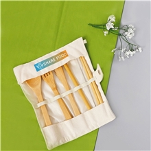 aerial view a group of green bay bamboo utensils with carry pouch, image 1 of 2