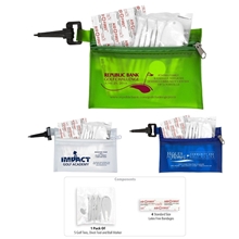 a group of fairway 12 12 piece healthy living sun kit components inserted into translucent zipper pack with carabiner