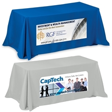 a group of 8 ft 4- sided throw style table covers table throws (photoimage full color) / fits 8 ft table
