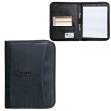 aerial view a black zippered notepad portfolio koskin with 1 gusset, image 1 of 2