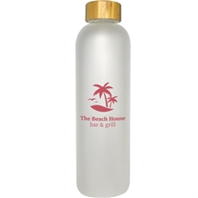 aerial view a frosted canton 1000 ml. (33.8 fl. oz) glass bottle with bamboo lid, image 1 of 4