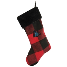 aerial view a black-red plaid cringleprize stocking, image 1 of 2