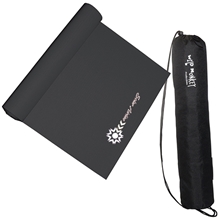 aerial view a black yoga mat & black bag yoga mat 4mm mat, image 1 of 2
