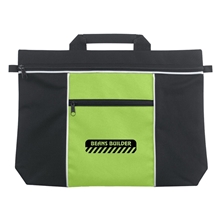 aerial view a black with lime green trim metro document polyester bag, image 1 of 3