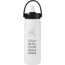 aerial view a white carpo 20 oz vacuum bottle with straw lid, image 1 of 9