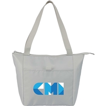 aerial view a gray kade recycled 6- can tote cooler lunch bag, image 1 of 7