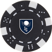 aerial view a black poker chip golf ball marker, image 1 of 7