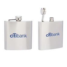 aerial view a silver 6 oz 18/8 stainless steel flask, image 1 of 5