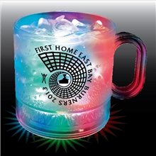 a clear 12 oz 3- light plastic coffee mug with handle
