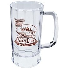 a clear 14 oz plastic fluted beer mug with handle