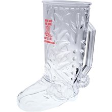 a clear 20 oz plastic cowboy boot mug