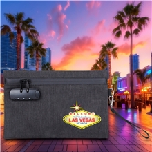 aerial view a gray smell proof stash bag with combination lock - 4cp, image 1 of 2