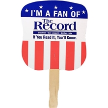 a white patriotic hand fan, full color digital